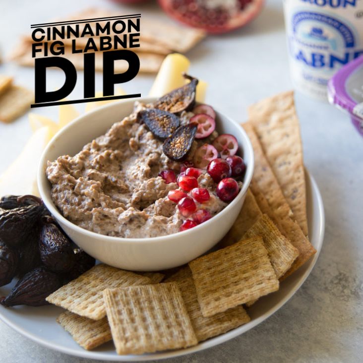 Cinnamon Fig Labne Dip title on bowl with dip