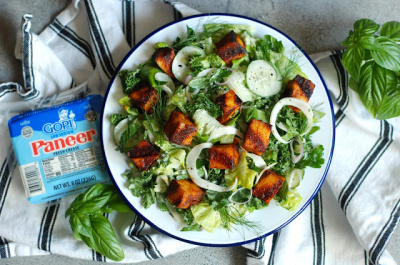 Nashville Hot Chicken Paneer Croutons on Buttermilk Chopped Salad